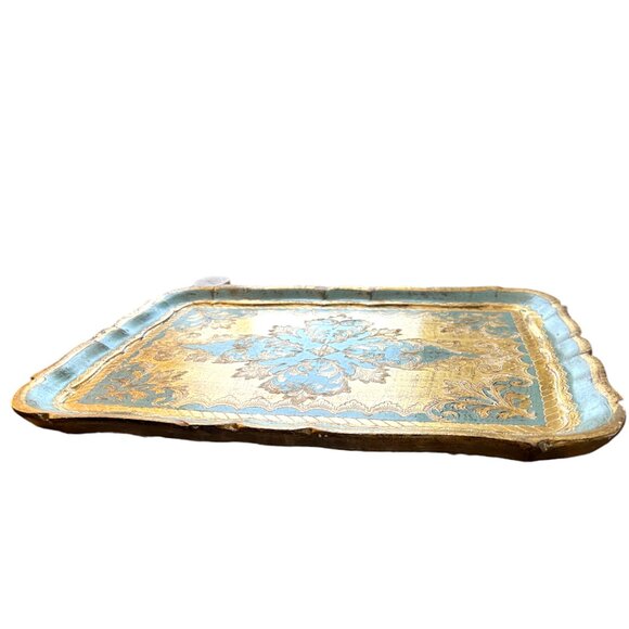 Vtg Florentine Gold Giltwood Tray – Blue & Gold Italian Hollywood Regency Tray - Picture 3 of 10